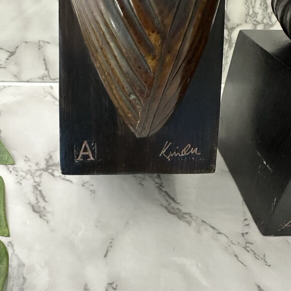 Austin Kinder Collection Sleeping Birds Bookends Sculptures Brown Brass Trim - Picture 7 of 11